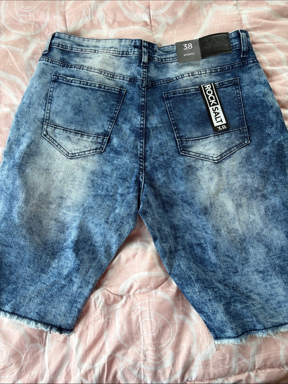 Men's Blue Patterned Jean Shorts - Picture 5 of 5
